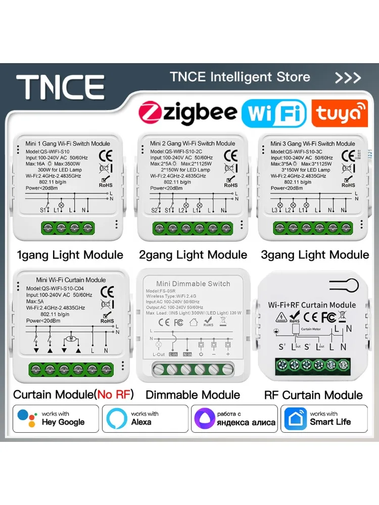 TNCE Tuya Schakelaar Lichtgordijn Dimmer WIFI Zigbee, Smart DIY MINI Module, Rolluikmotor Breaker, stem alexa google home - afbeelding 2