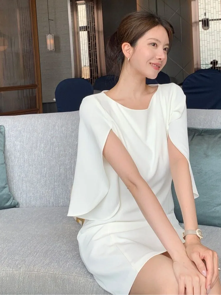 Elegant Vintage Split Sleeve Waist Cinched Slimming Light Maturity Dress Korean Style Regular Fit Single Piece Spring Autumn ...