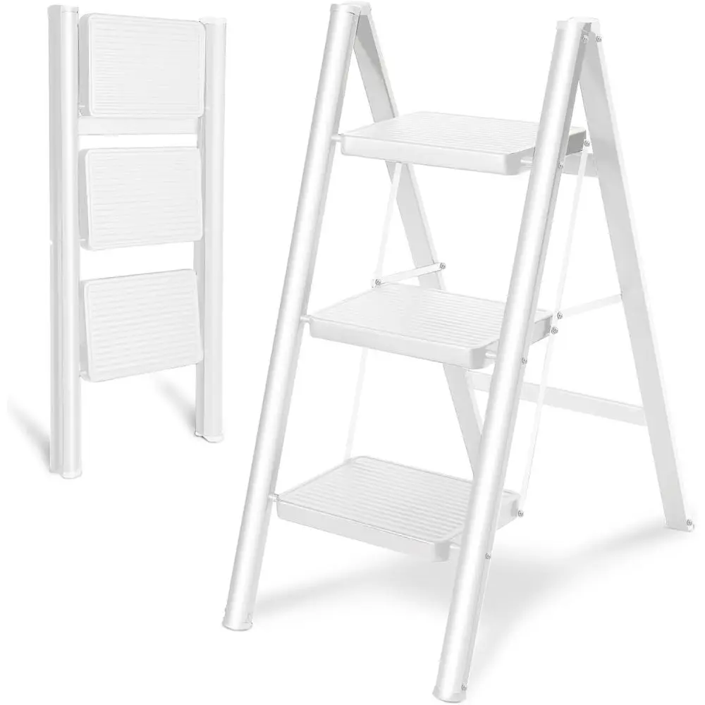 

3 Step Ladder olding Step Stool, 330 Lbs Load Heavy Duty Step Ladders, Small Kitchen/Closet Stepping Stool or Adults, Lightweigh