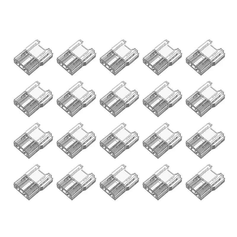 DT19 20pcs LED Light Strip Connectors, 2Pin 8mm Solderless Strip to Wire Connector, Transparent No Dark Area, for COB SMD 2835