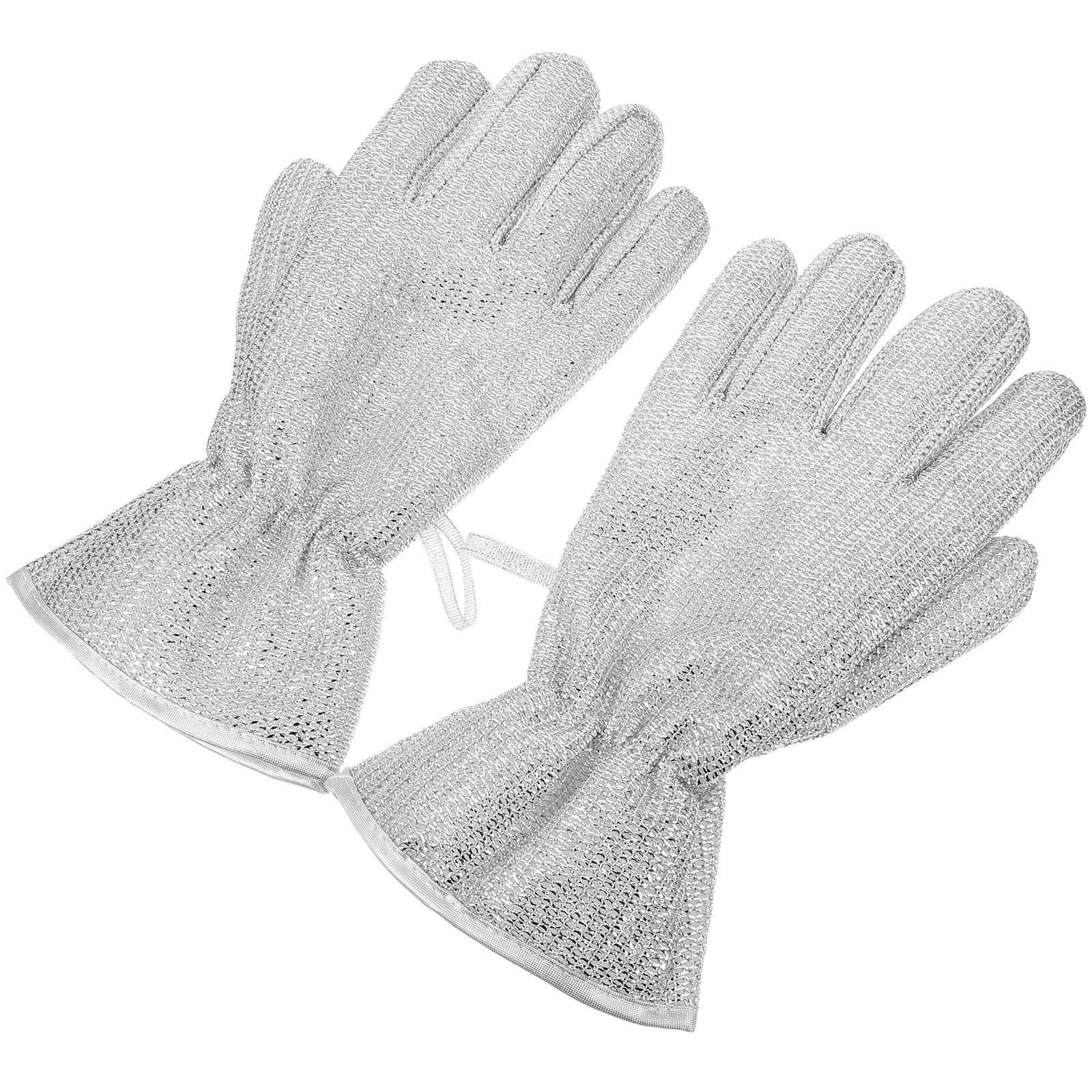 

1 Pair Silver Mesh Dish Cleaning Heat Resistant Reusable Waterproof Kitchen Gloves for Dishwashing Pot Cleaning Long Gloves Five