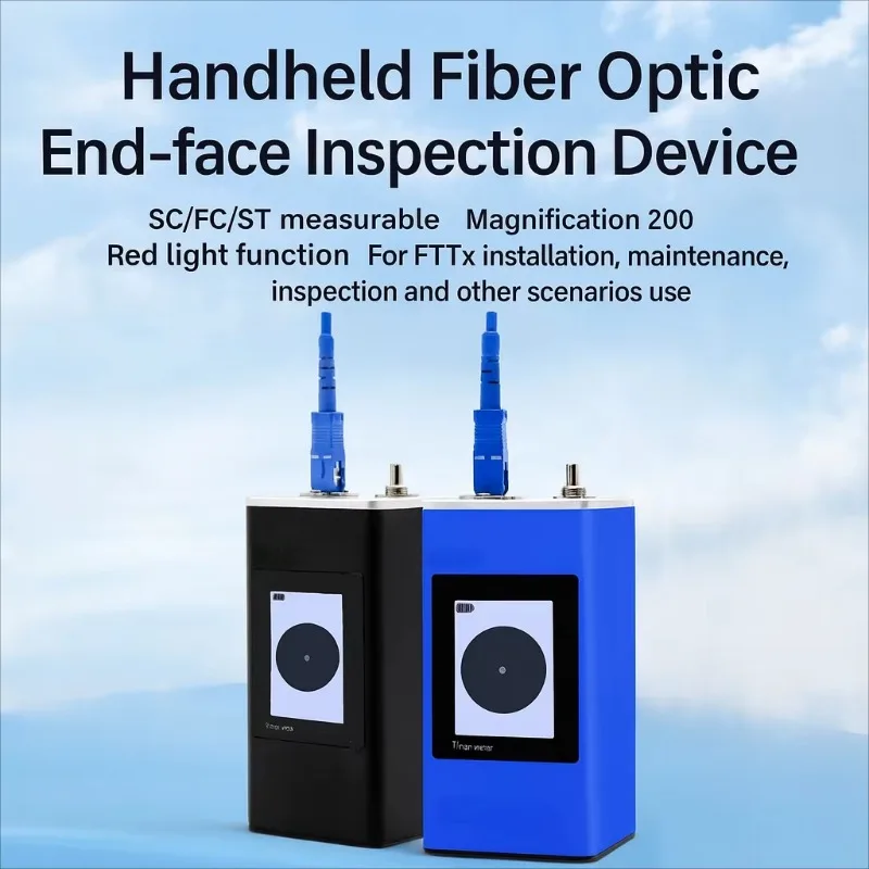 Handheld Fiber End Face Inspector FHV-2A 200X Fiber Microscope Red Light Function for SC/UPC Connectors 2000mAh Power Fiber