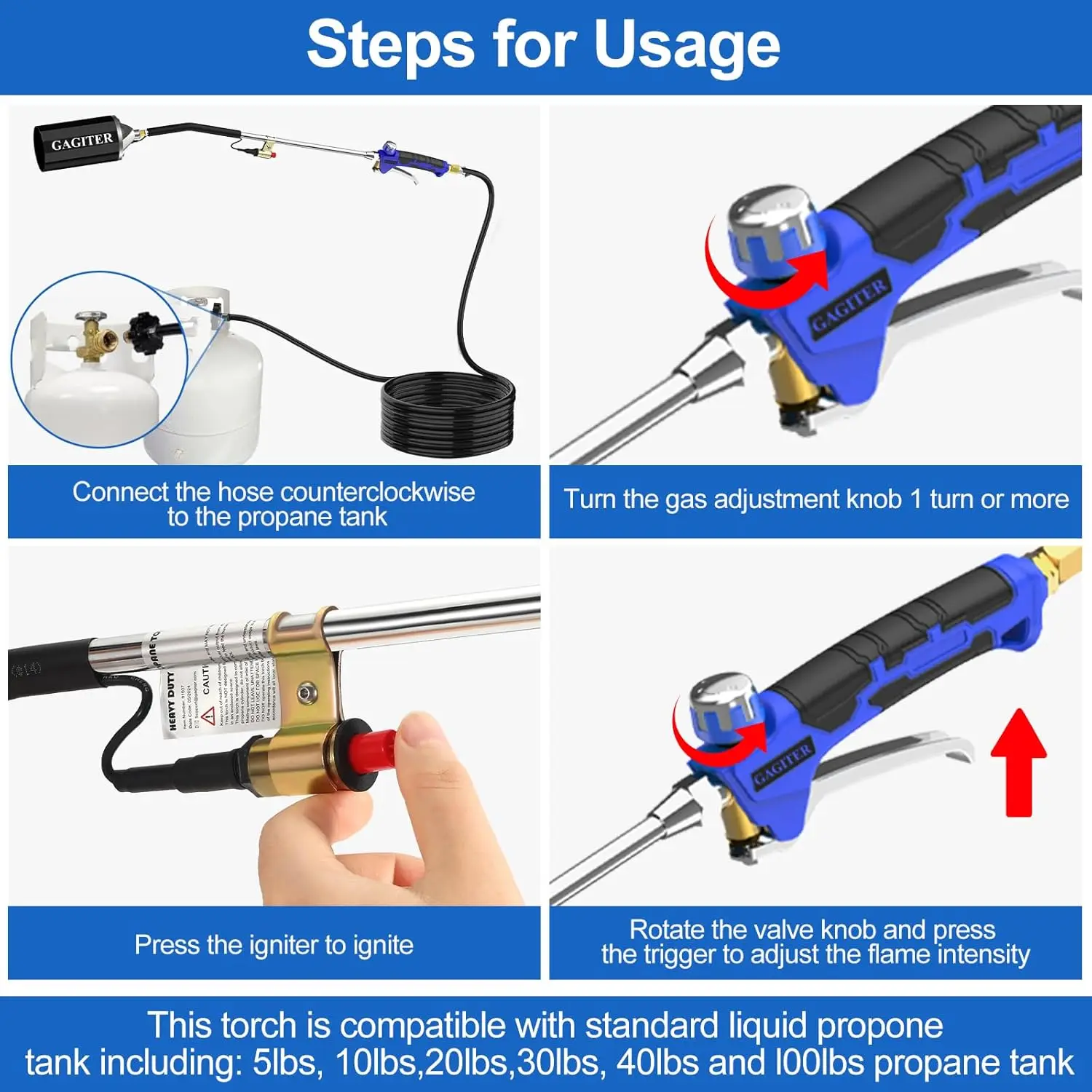 Propane Torch Weed Burner Kit Weed Torch 1,200,000 BTU Blow Torch with Storage Bag Heavy Duty Flamethrower with Turbo Trigger