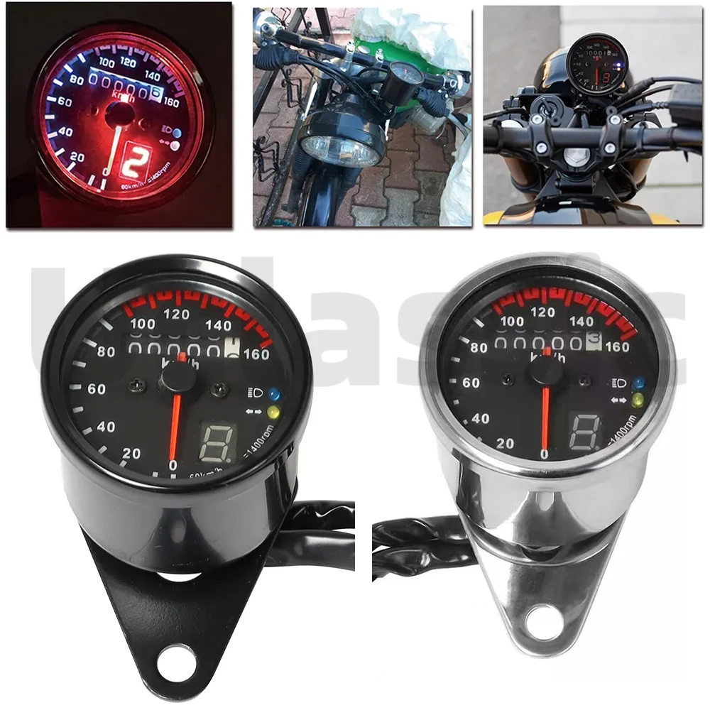 

Universal 12V Motorcycle Speedometer Odometer LED Digital Indicator Dual Speed Meter Dash Board Instruments Gear for Cafe Racer