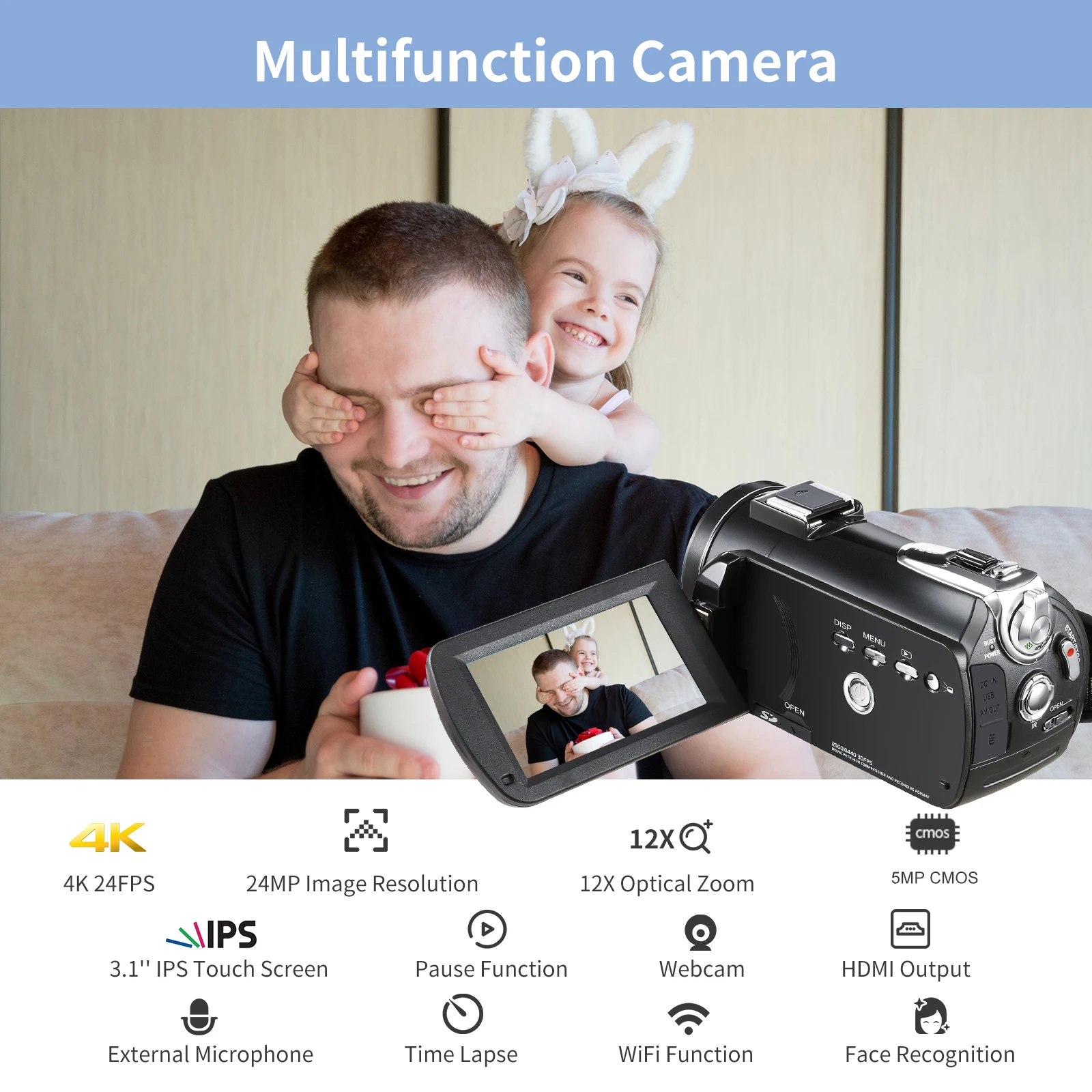 Video Camera 4K Professional Youtube Live Streaming Ordro AC5 12X Optical Zoom Digital Camcorder Blogger Vlogging Filmadora