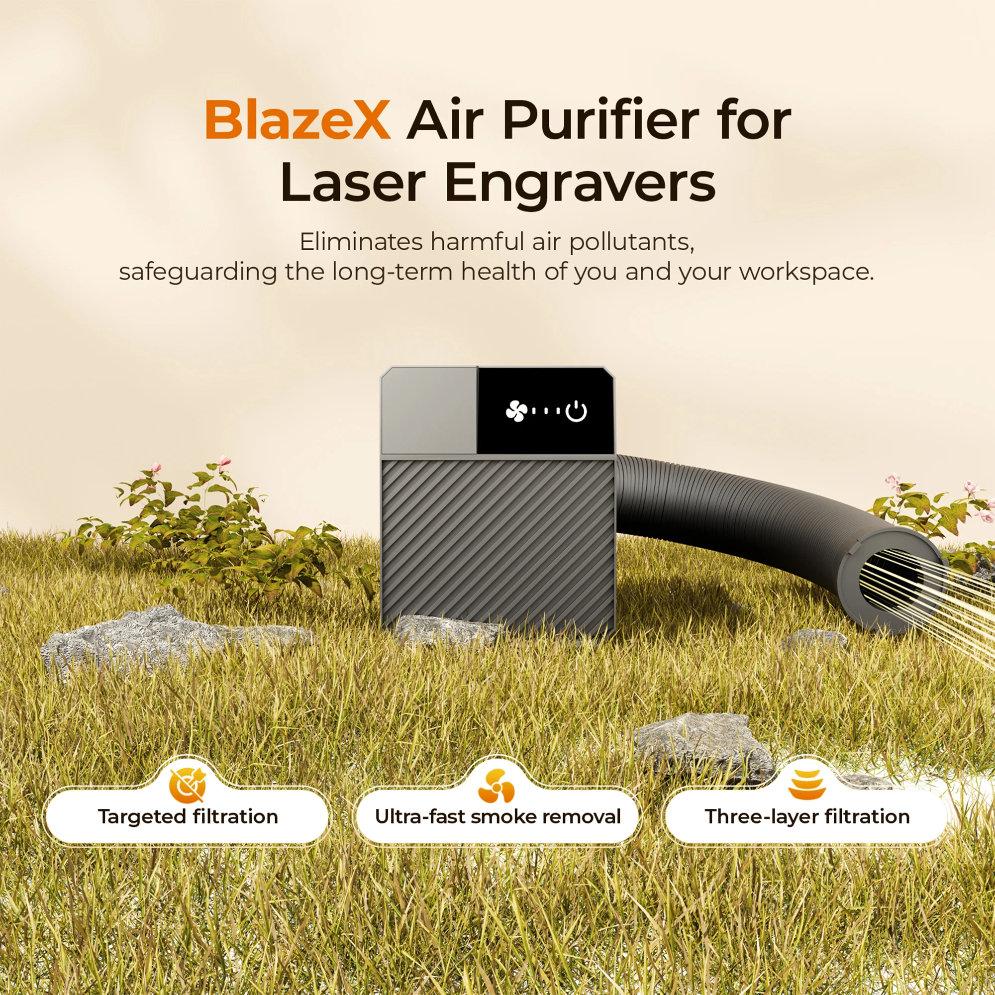 BlazeX Air Purifier for M3 Laser Engraver, 3-Stage Filtration Fume Extractor with HEPA & Active Carbon Filter, High-Efficiency Dust & Odor Removal for Indoor Laser Cutting and Engraving