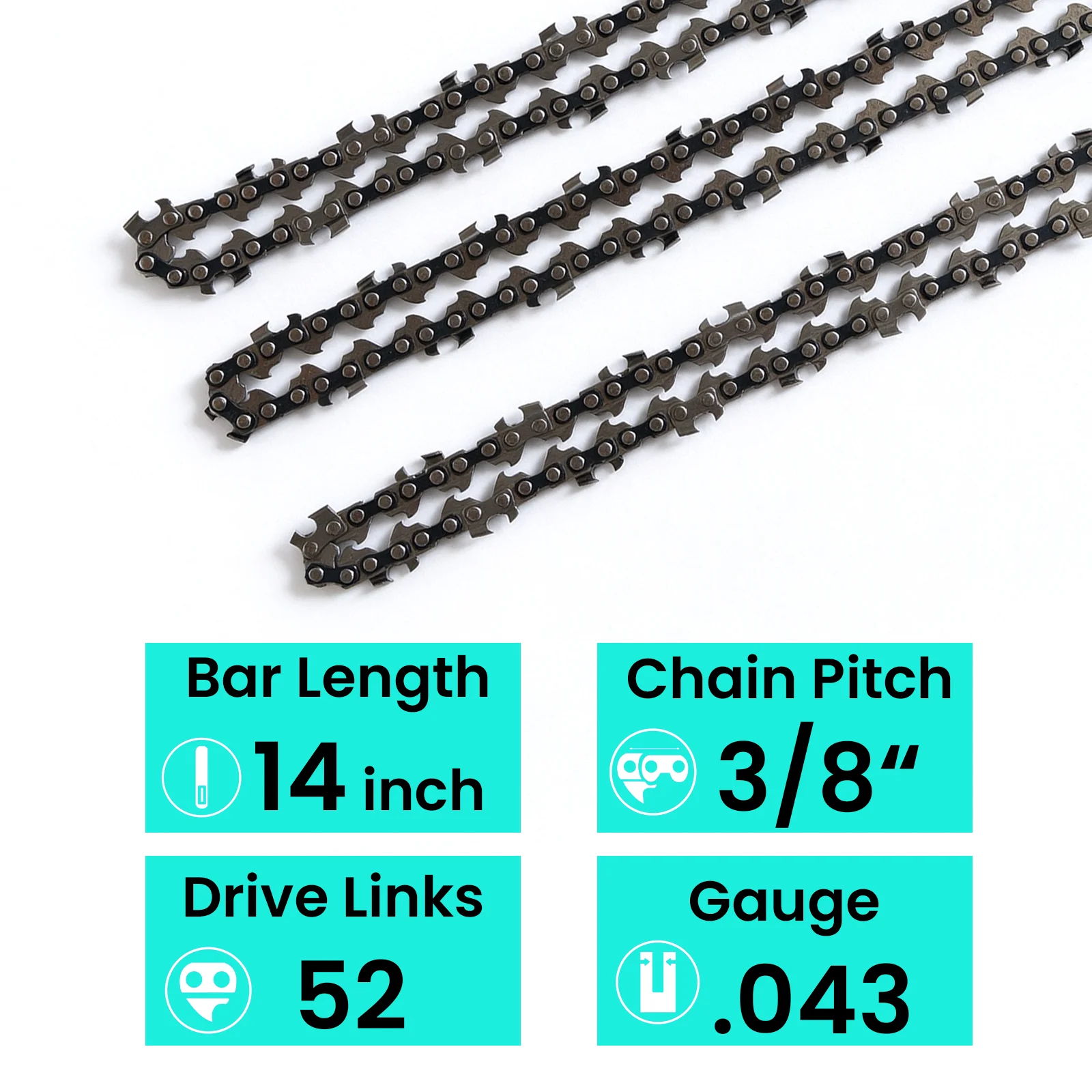 14 Inch Saw Chainsaw Chain 52 Drive Links 043' Gauge 3/8' LP Pitch Replacement Chainsaw Chains Fits Craftsman, Echo Dewalt