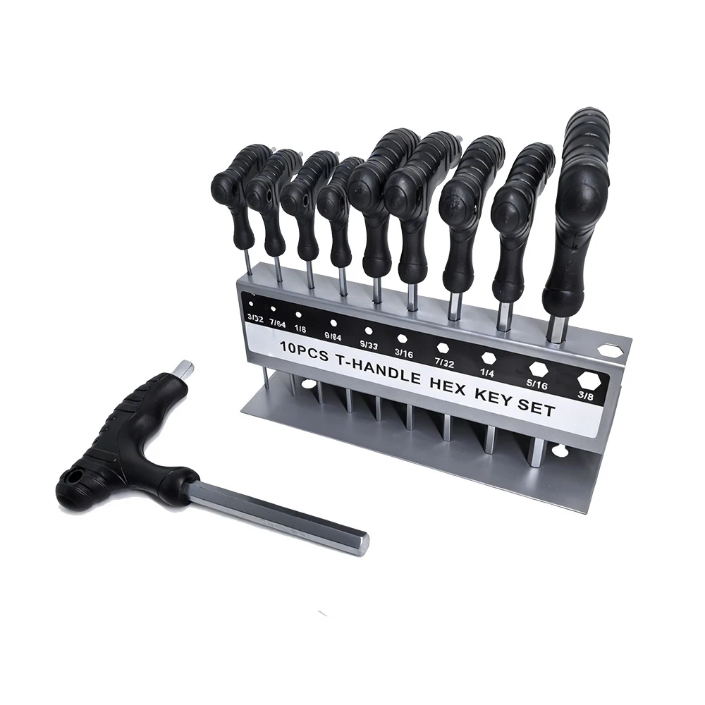 10PCS T-Handle Hex Key Allen Wrench Tool Set Star T-Handle Key Set with Convenient Storage Stand Spanner Screwdriver Tool
