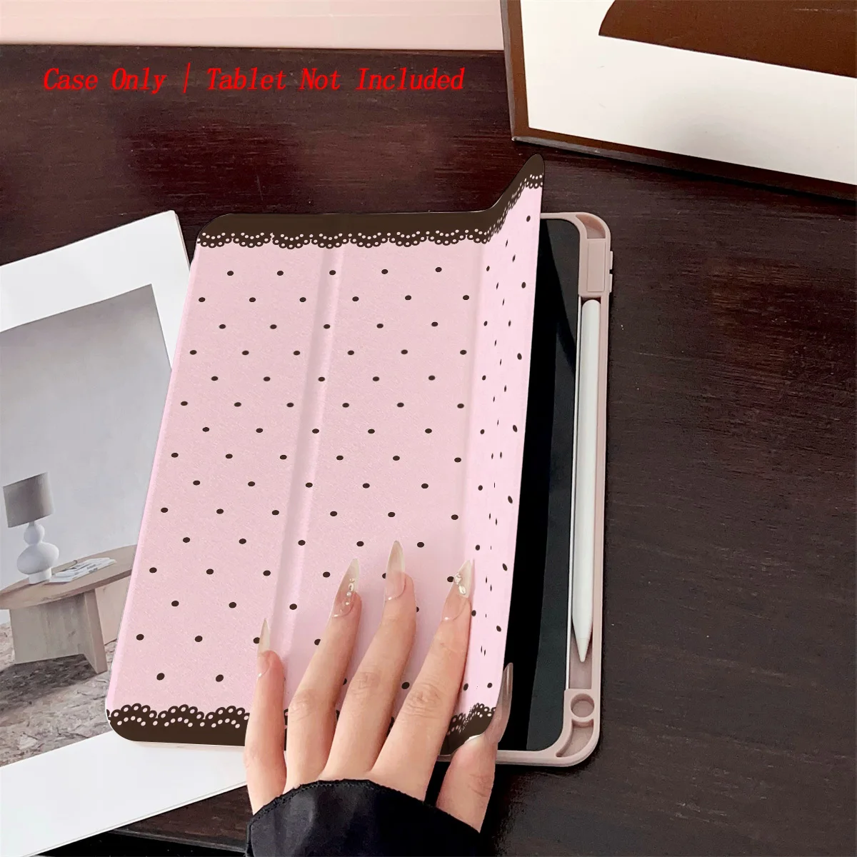 Trendy Pink Background Coffee Brown Edge & Black Spots iPad Cover For Apple iPad9th/10th Gen Air5 Pro 12.9 Mini6 Shockproof Case