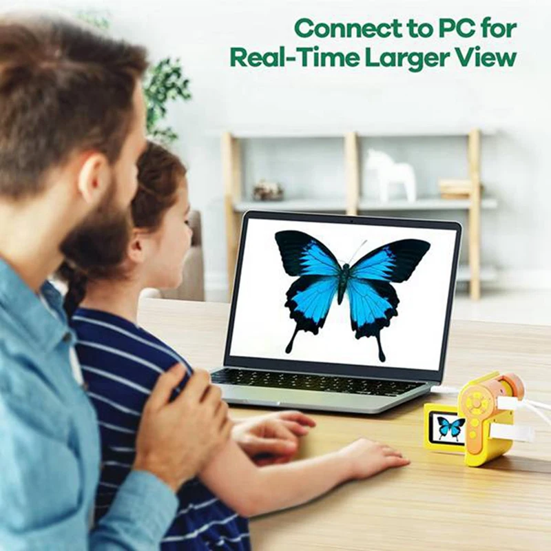 Microscopio para niños, microscopio de mano 1000X con pantalla HD para niños con luces LED ajustables para niños