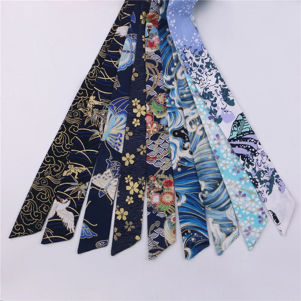 150cm Chinese Style Gold Foil Printed Hair Ribbons Hanfu Costume Hair Accessories Crane Wave Cherry Blossom Pattern Hair Sashes