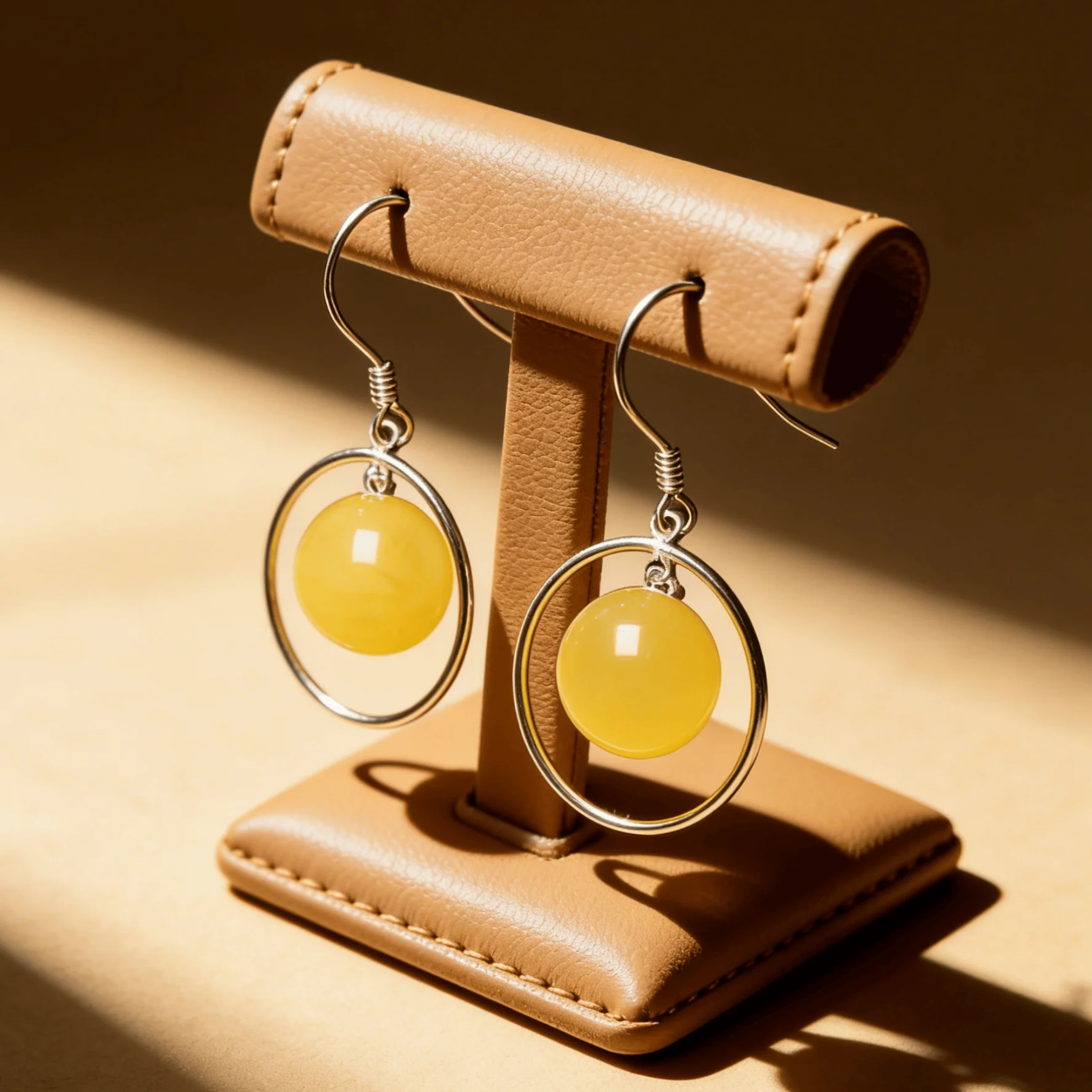 

Natural Amber Sterling Silver Earrings 11mm Round Bead Hollow Geometric Design Minimalist Modern Versatile Fashion Jewelry Gift