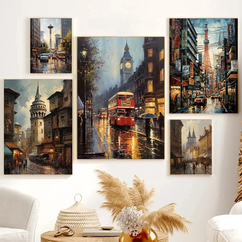 Iconic Urban Architectural Landscape Posters London Seattle Prints Canvas Printing Wall Art Picture for Living Room Home Decor