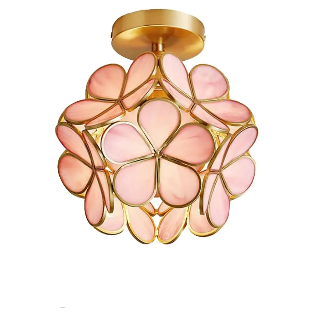 

Flower Ceiling Light Fixtures, Cute Stained Glass Flush Mount Lamp, Small Semi Flush Mount Light for Hallway, Entryway
