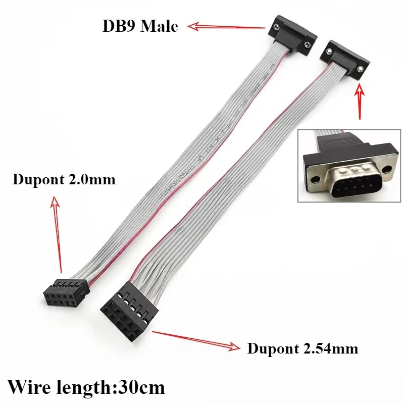 5/10Pcs/lot Com Extension Cable Dupont 2.0mm/Dupont 2.54mm Computer RS232 Cable DB9 Male to Dupont 9Pin Serial Wire Length 30cm