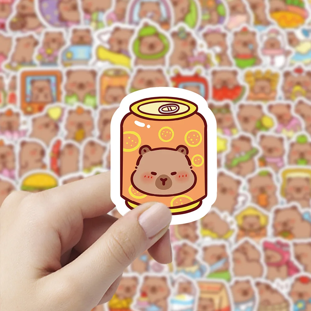 100 Stuks Cartoon Leuke Capybara Stickers PVC Esthetische Kapibala Graffiti Decals Scrapbooking DIY Telefoon Laptop Notebook Briefpapier