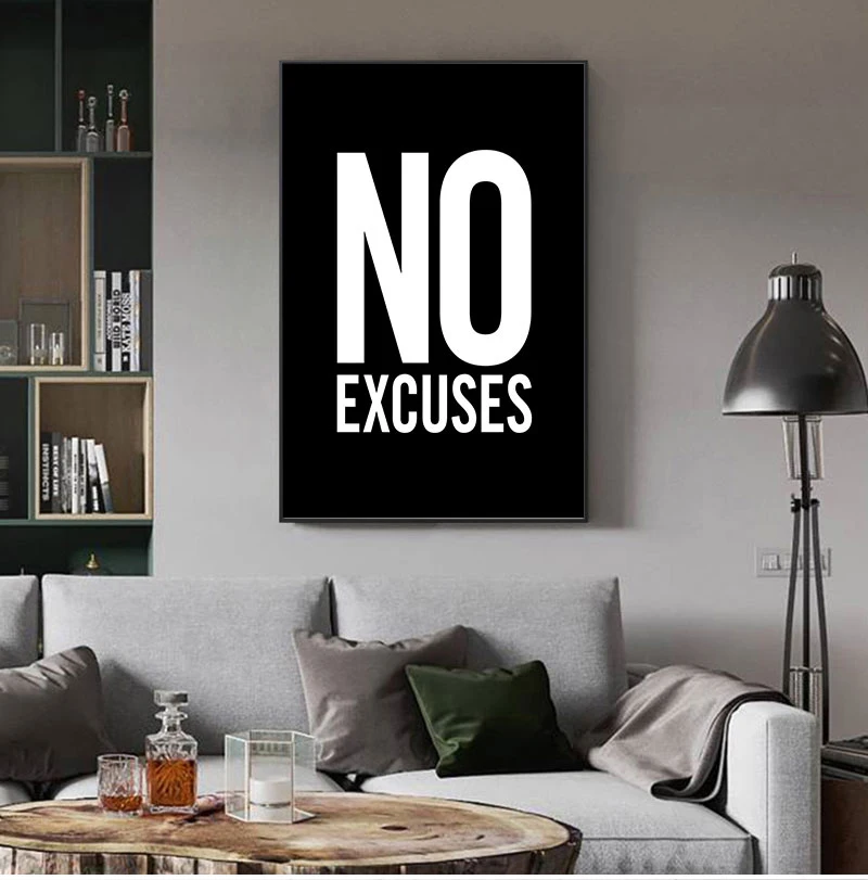 1pc frameless Canvas Painting No Excuses Inspirational Quote Fitness Poster Gym Wall Decor , Motivational Art Typography Modern