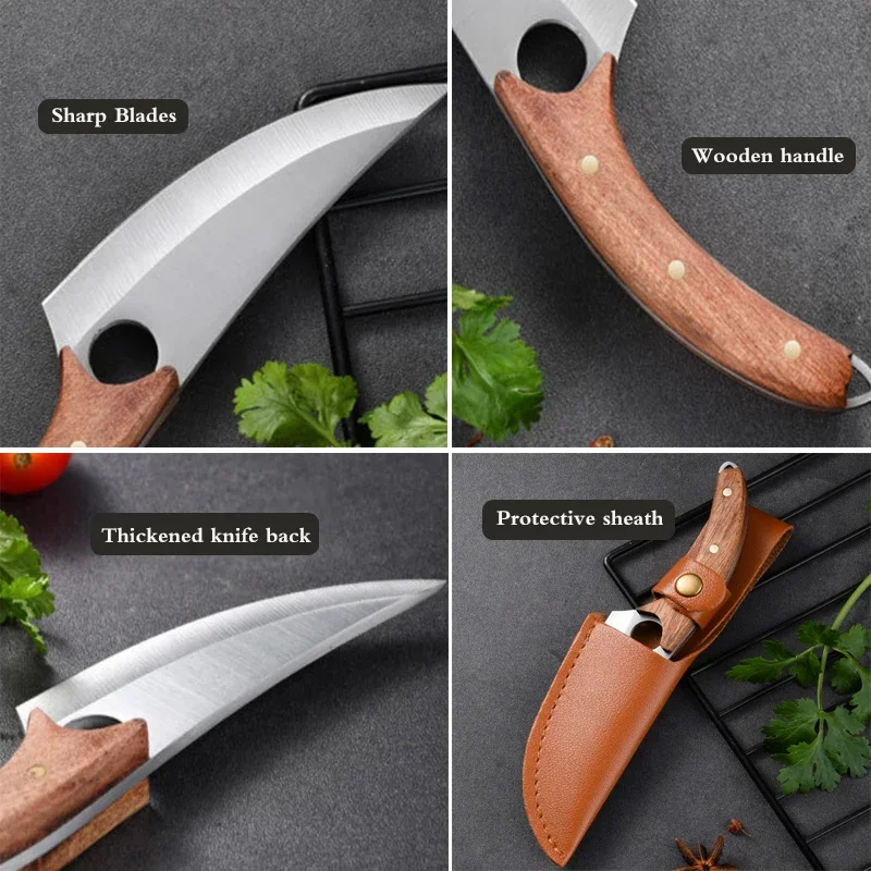 Stainless Steel Meat Cleaver Knife Household Fruit Paring BBQ Knife Kitchen Sharp Boning Knives Wooden Handle Kitchen Supplies