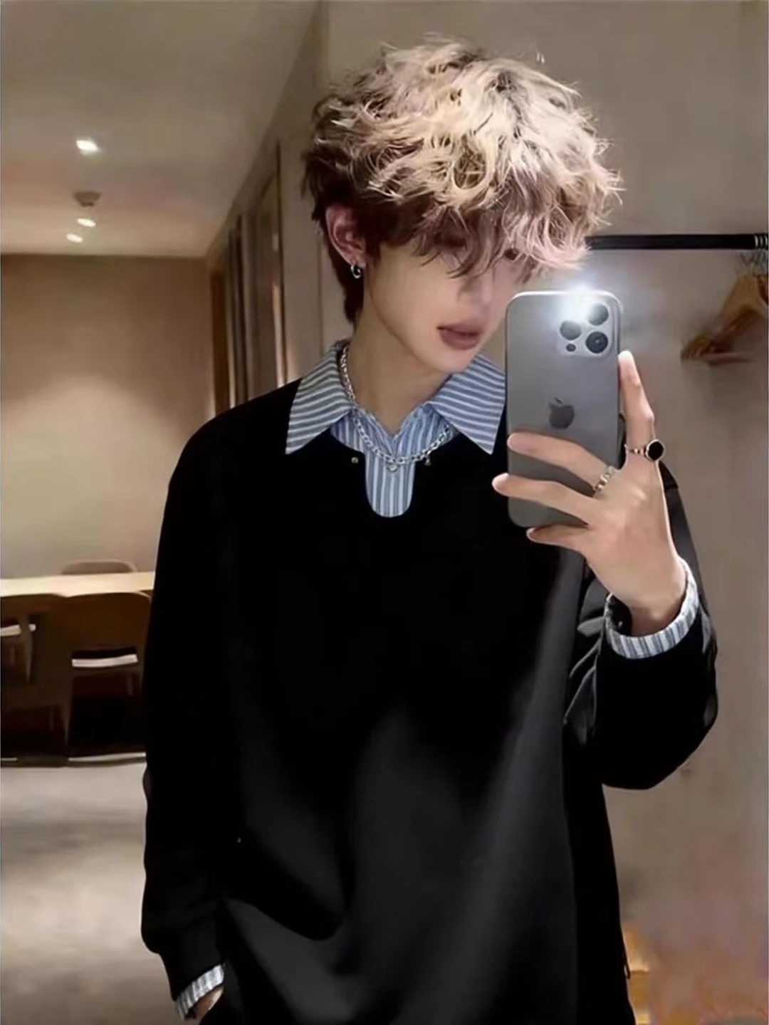 

Bla Collar irt Men's Sle Long Sve Base Layer American Cleanfit Sweatirt Loose Fit Winter Warm Polyester Cotton