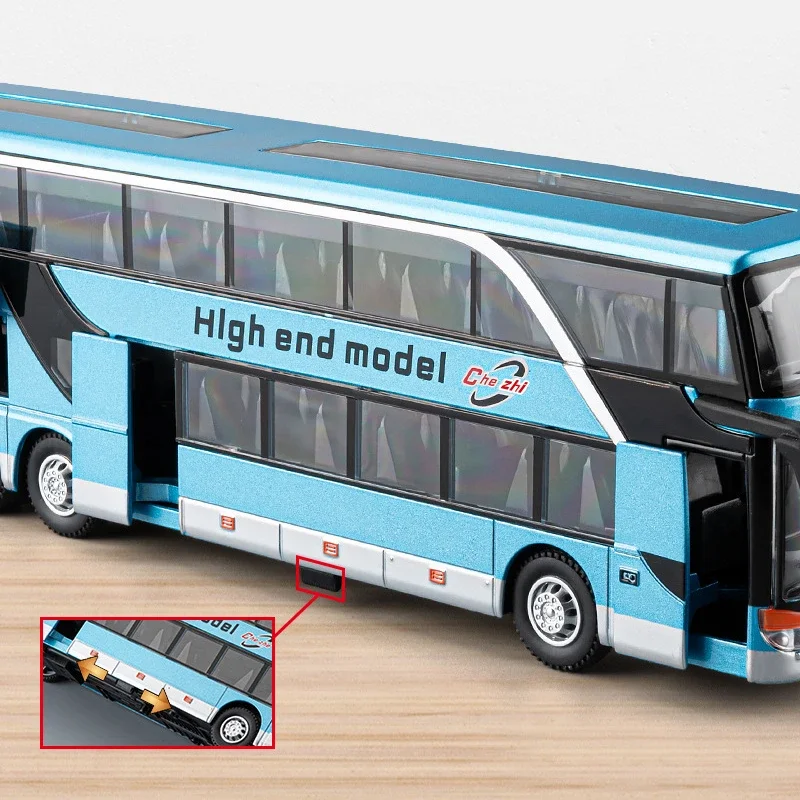 1:30 Simulation Double Decker Bus Model Alloy Toy Car Luxury Electric Airport Business Bus Sound Light City Tour Car Kids Gifts