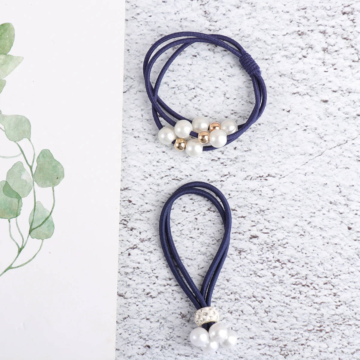 

12pcs Hair Accessories Set Elastic Hair Ties Ponytail Holders Soft Ribbon Rings Navy Blue Pearl Scrunchies Daily Wear