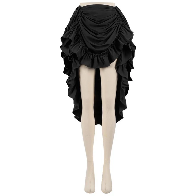 Vintage Gothic Mini Skirt Women Irregular Ruffles Drawstring Harajuku Skirts Retro Palace Style Female Streetwear Folds Skirt