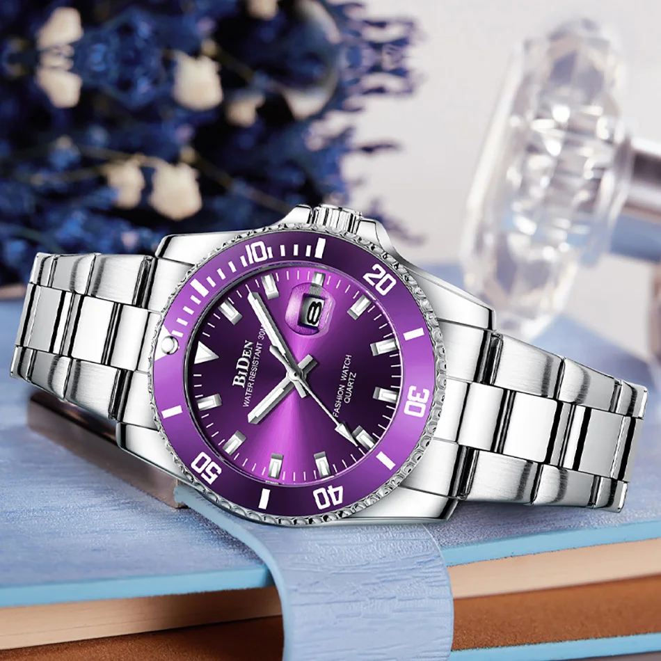Reloj de moda de acero inoxidable para mujer, reloj de cuarzo con calendario de cristal, doble horario, regalos para mujer, accesorios de vestir