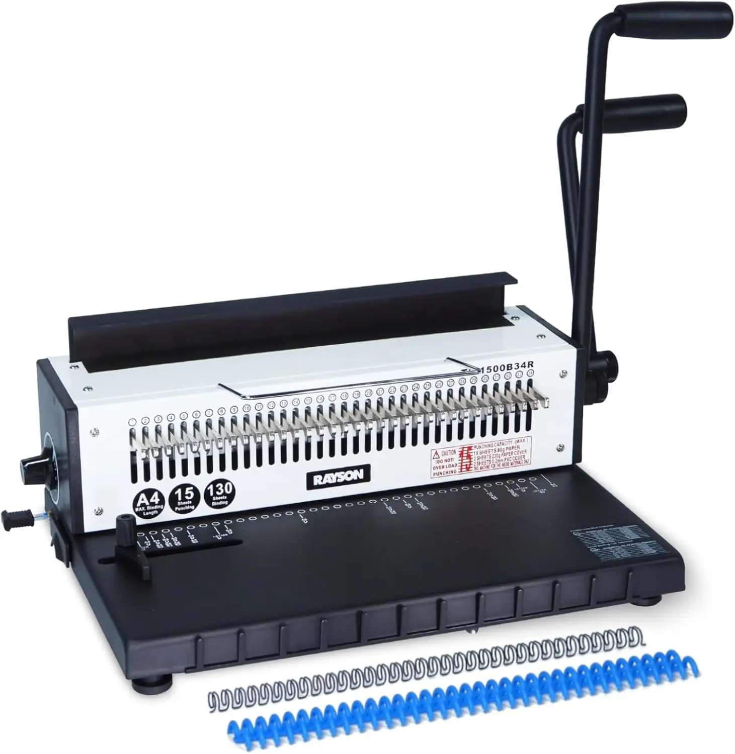 

Wire Binding Machine, 15 Sheets Punch/130 Sheets Bind, 3:1 Pitch, Round Holes, Sturdy Metal