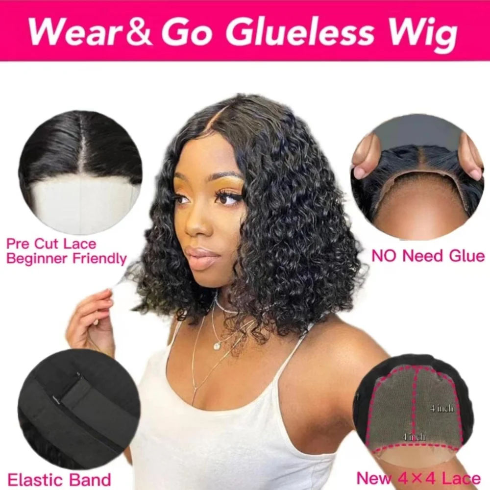 Wear and Go-Glueless Bob Wig, cabelo humano para iniciantes, pré arrancado, pré-cortado, pronto para vestir