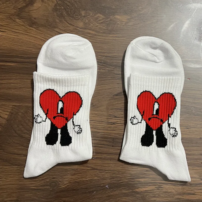 Street Bad Bunny Adult Knitting Socks Anime Cosplay Red Heart Cotton Cartoon Personality Socks Trend Stockings Gift