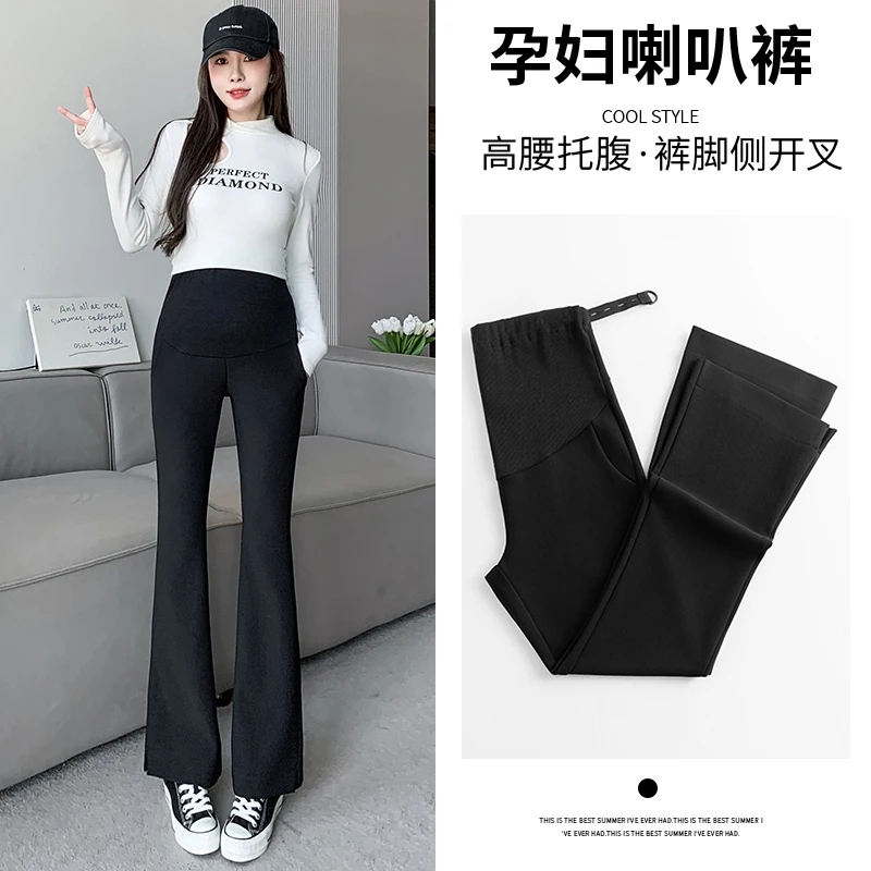 1581# 2023 Autumn Fashion Stretch Maternity Pants Boot Cut Slim Pencil Belly Trousers For Pregnant Women Casual Spring Pregnancy