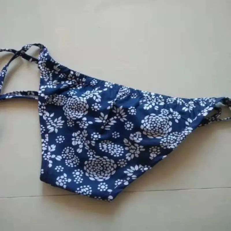 Large Flower Men's Retro Floral Briefs Sissy Low Waist Lace Up Thong Mini Underwear Comfortable Breathable Cotton Panties