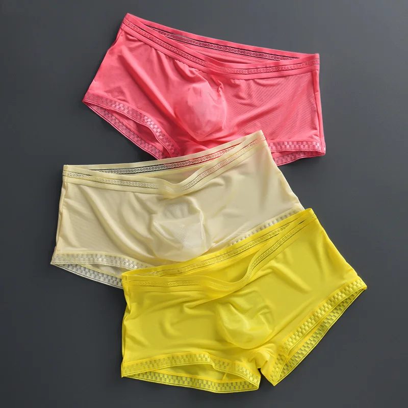 3D konvexe Beutel Höschen für Männer Eis Seide Boxershorts großen Raum sexy transparente schnell trocknen Männer Unterwäsche engen Boden Dessous