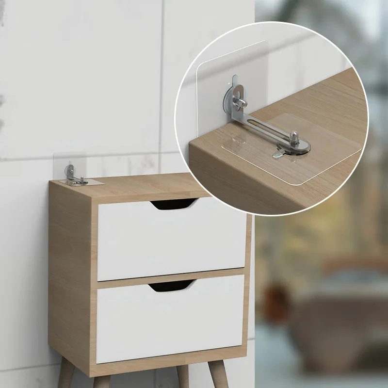 Furniture Anchors Strong Self-adhesive Fixed Prevent Dumping Device No Punching Safety Anti Overturning Cabinet Buckle Anchors