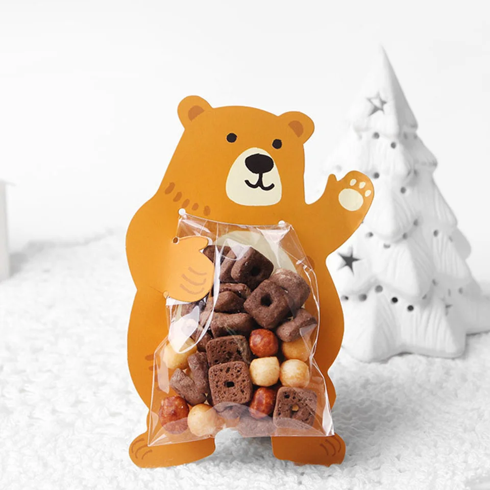 1set Cartoon Cute Bear Candy Bags Brown Bear Biscuit Boxes for Kids Birthday Party Decorations DIY Gifts Packaging Supplies