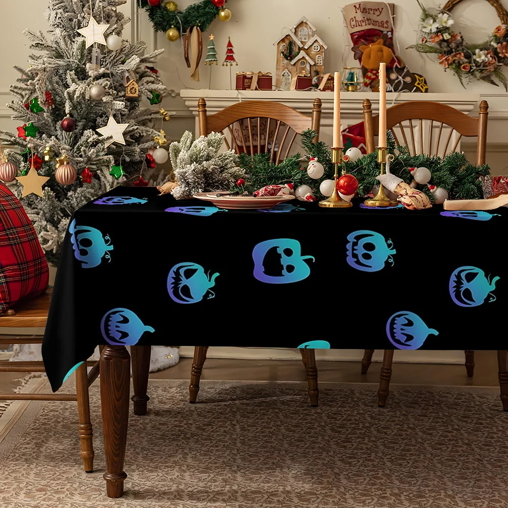 Teal Butterflies Floral Illust Waterproof table cloth, splash-proof tablecloth, for party, Halloween, Christmas, dining, camping