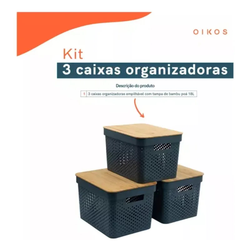 3 Organizing Boxes Poá With Bamboo Lid 18l  Boxes, Boxes and Baskets Decorative Boxes