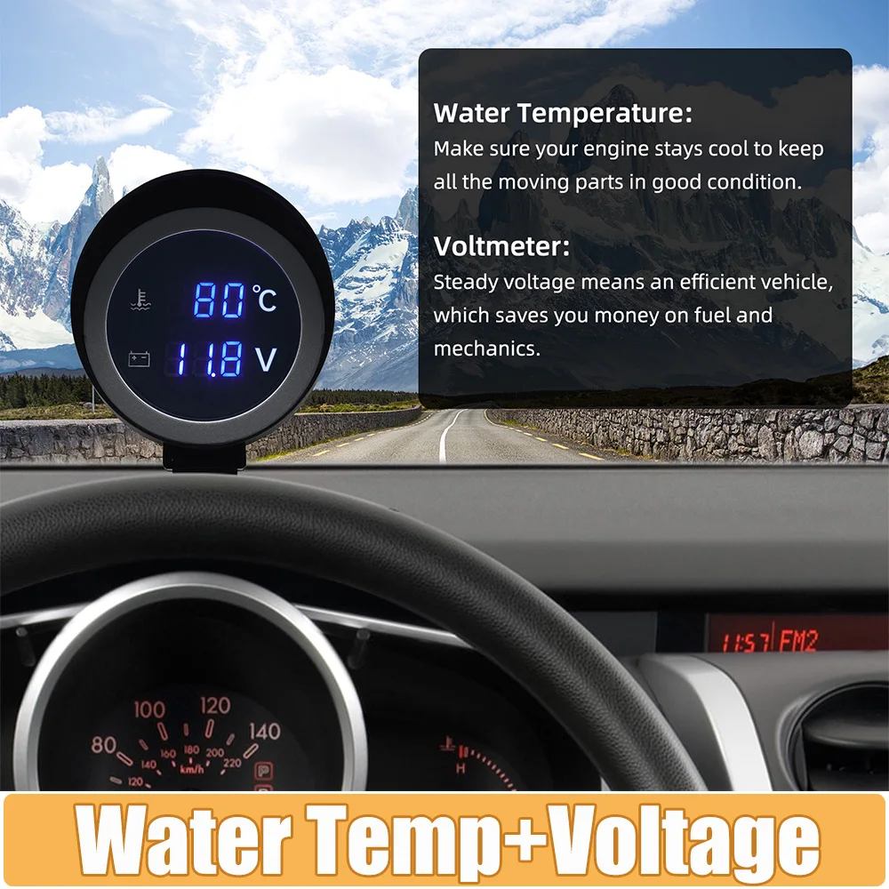Car LED Digital 2 in 1 Truck Water Temp Gauge Temperature Sensor Temperatura Moto + Voltmeter Volt Voltage Meter 12V 24V Voltage