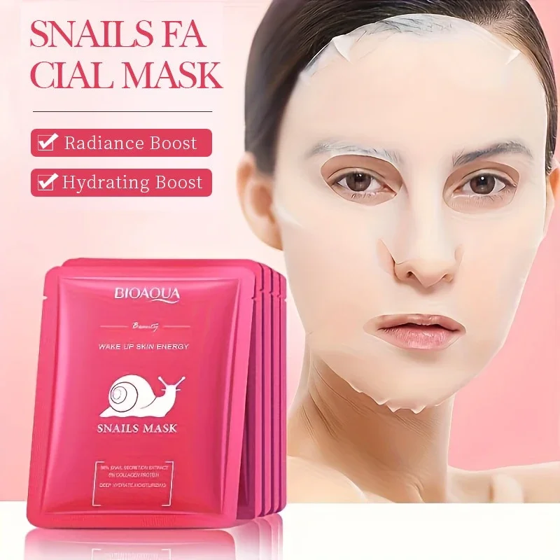 

5/10 PCS Korean Snail Mucin Sheet Mask Hydrating Repair Brightening Anti-Aging Wrinkle Moisturizing Gel Face Mask for All Skin