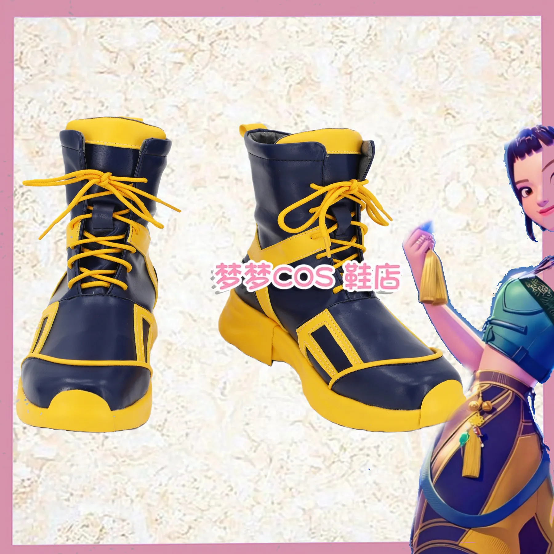 zapatos-de-cosplay-de-anime-kpop-demon-hunters-zoey-botas-cortas-de-cuero-pu-con-suela-plana-color-amarillo-y-negro-para-halloween-y-carnaval