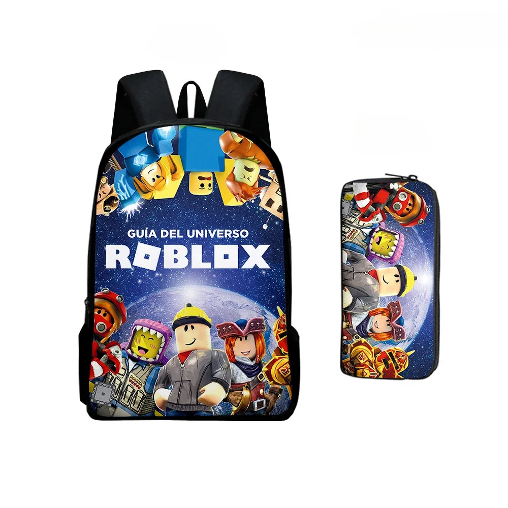 2PC-SET ROBLOX Schoolbag Pencil Bag Schoolbag Boys Girls Anime Cartoon Mochila Sports Backpack Lightening shoulders outdoor bag