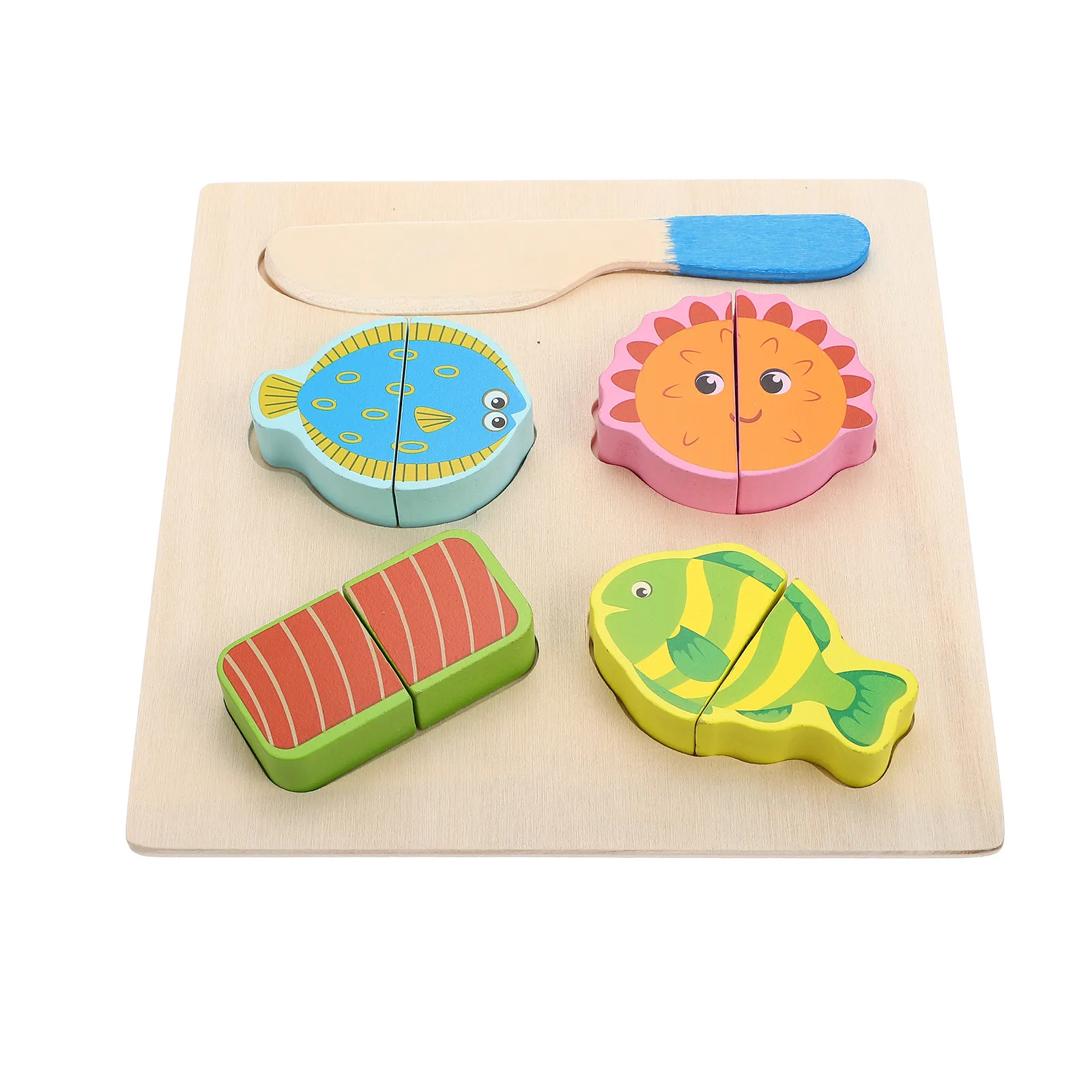 

Baby Fishing Toy Eating Toys for Children Wood Craft Shapes Cutouts Childrens Children's Fake Puzzle