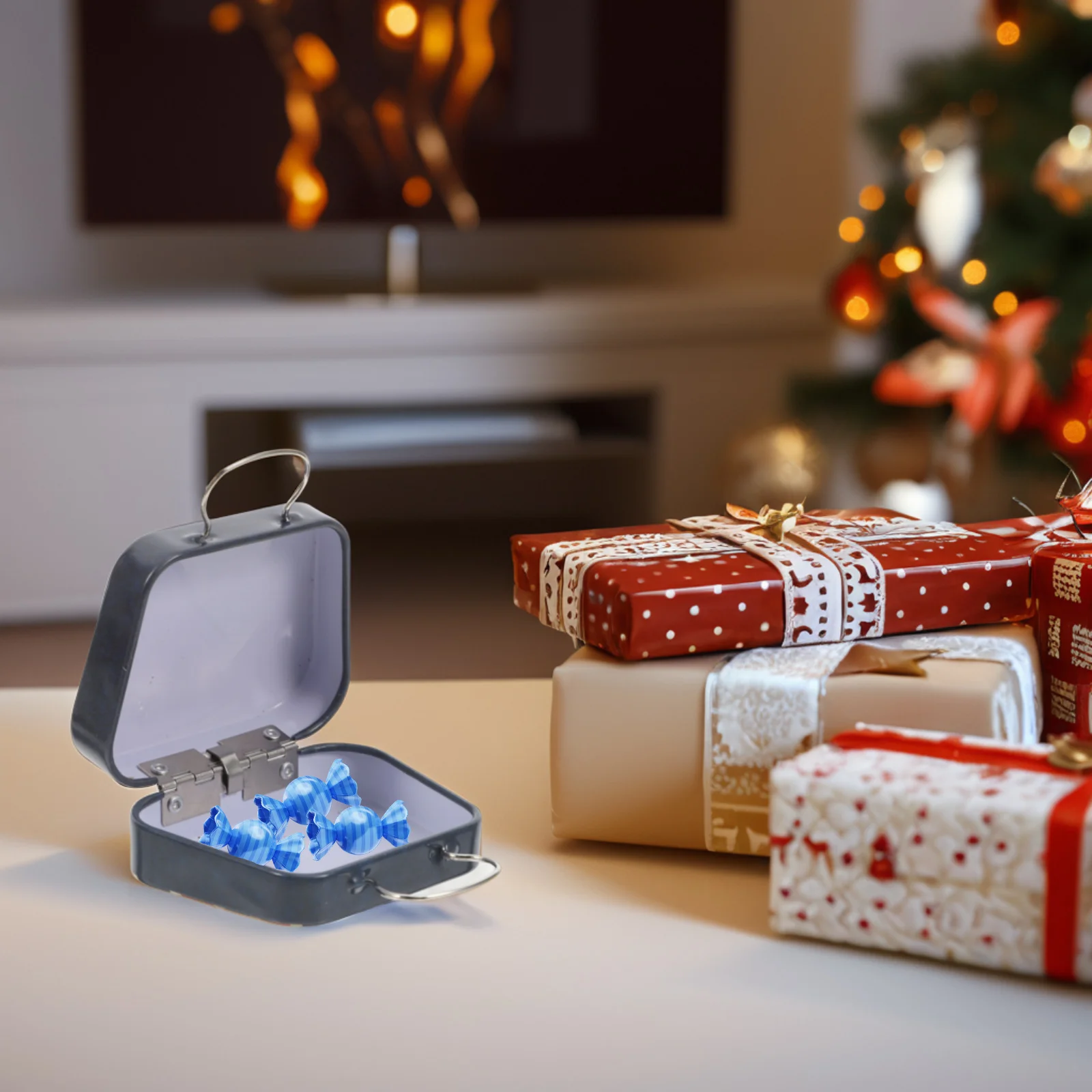 

Mini Suitcase Tin Box With Handle Vintage Storage Container For Candy Cookies Jewelry Desktop Organizer Travel Gift Case