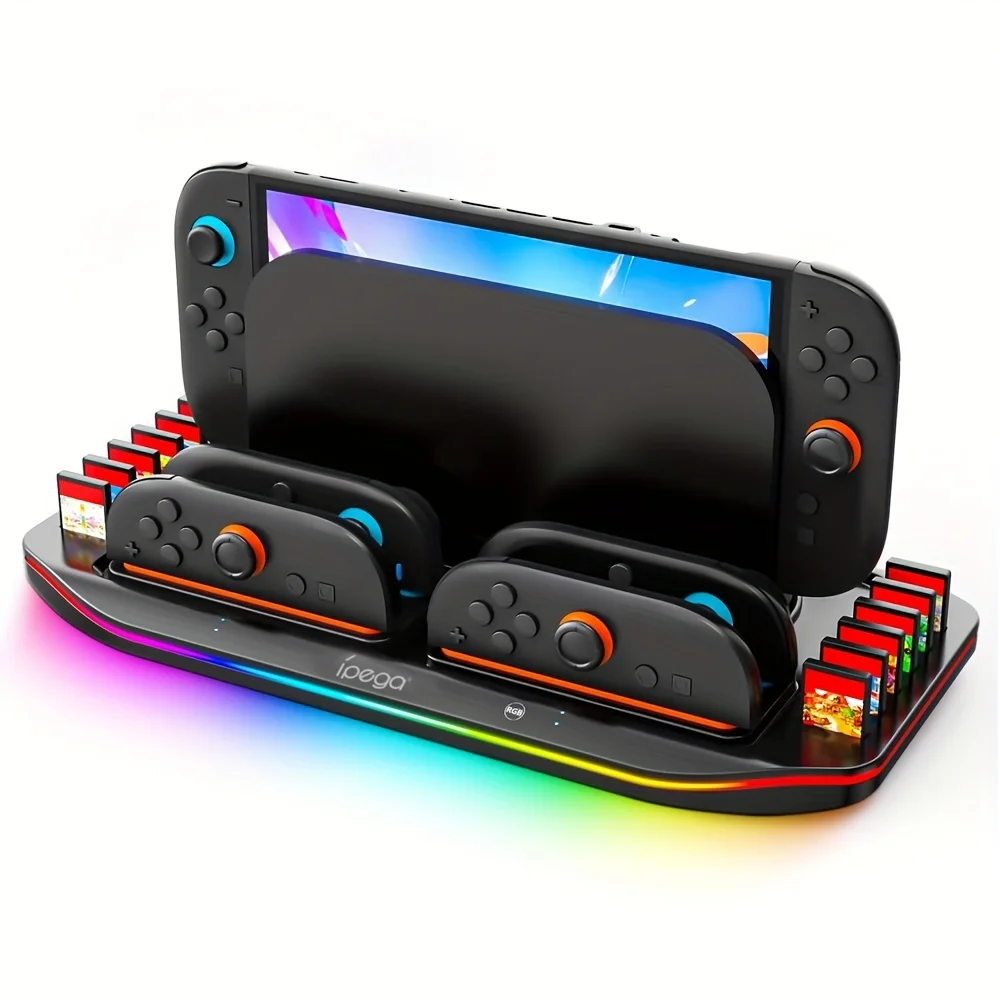 For Nintendo Switch 2 Charging Dock with 12 Game Card Storage, 9 RGB Light Modes Plug-in JoyCons Control Charger Station