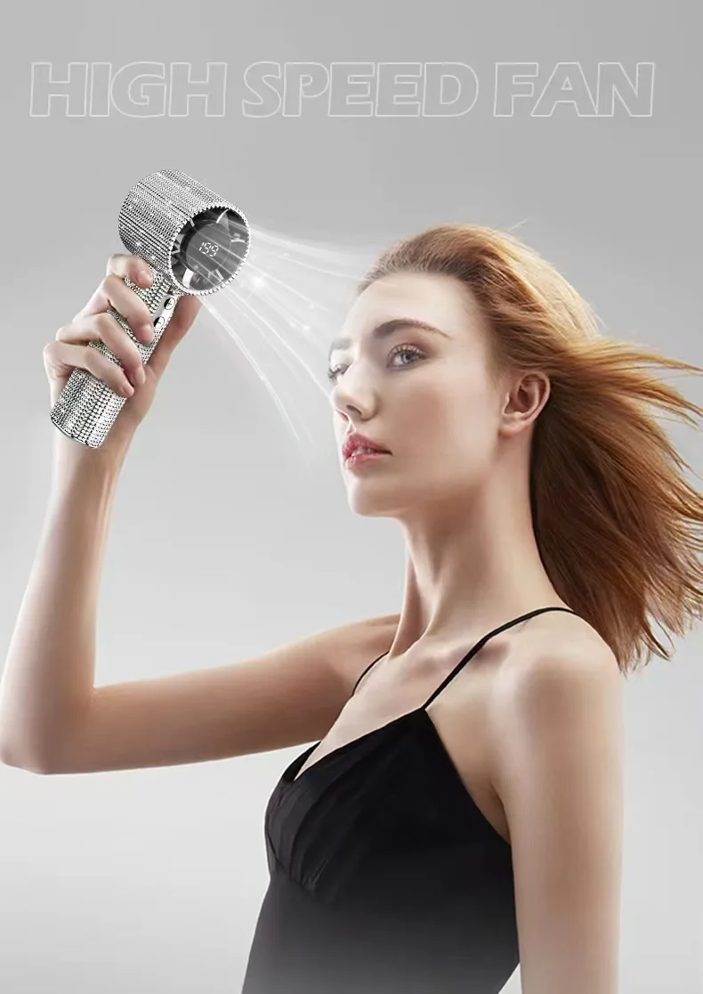 High Speed Turbine Fan USB Charging Digital Display Portable Handheld Small Fan for Home Outdoor