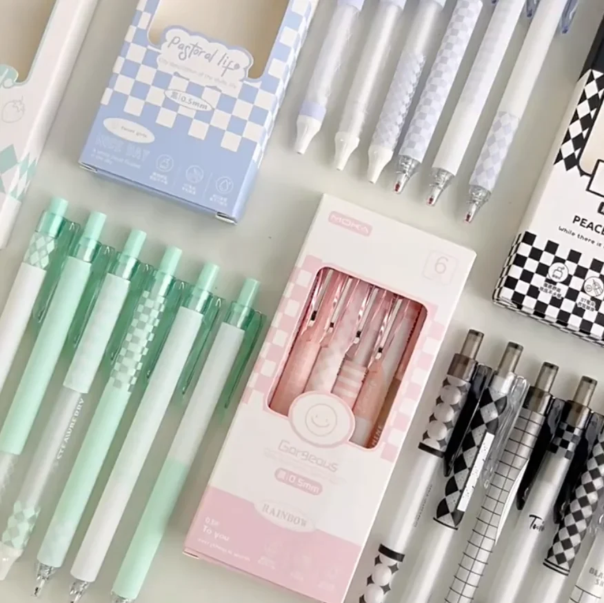 Kit 6 Pen Pink Blue Green Black Retractable Gel Ink Pen for School Material