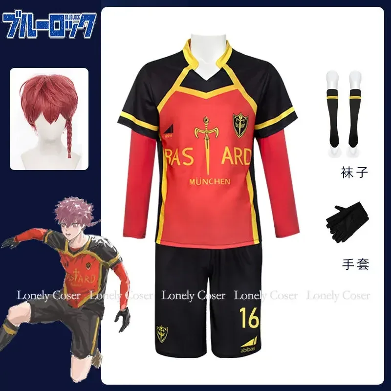 

Ranze Kurona Косплей Костюм Аниме Синий Замок Парик Команда Бастард Мюнчен No 16 Германия Футбольный Джерси Униформа Мужчины Мальчик Роле YR7938