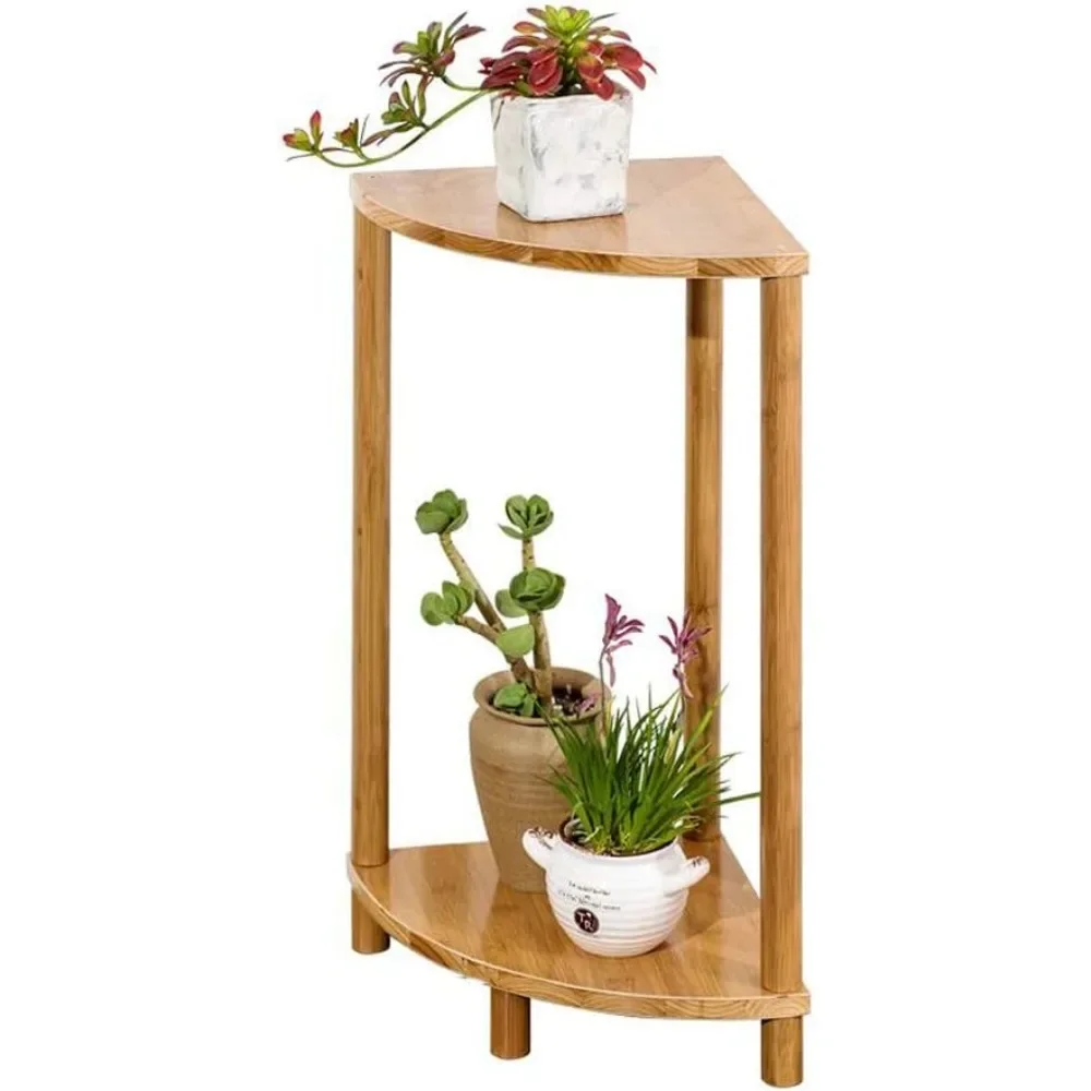 Storage Shelves Plant Floor Stand Flower Shelf Potted Rack 2 Tier Freestanding Bamboo Shelving Herb Pot Holder Indoor Decoration