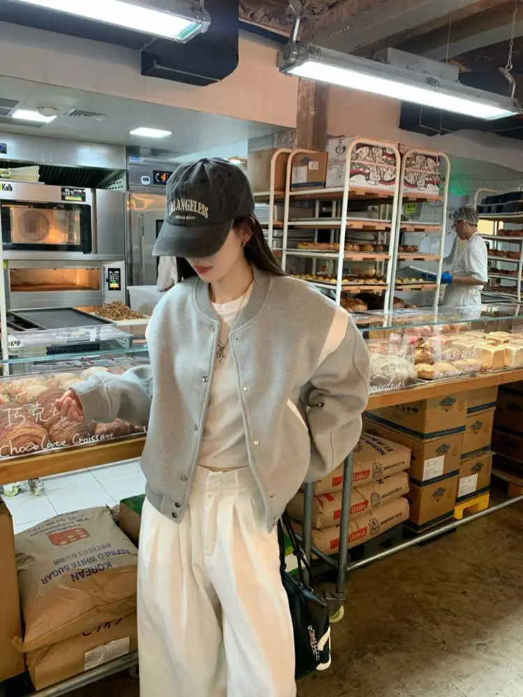 

Faux Leather Jackets Bomber Style Loose-Fit Oversize Casual Streetwear Fashion Outerwear Button Front Pocket Pure Simple Basic