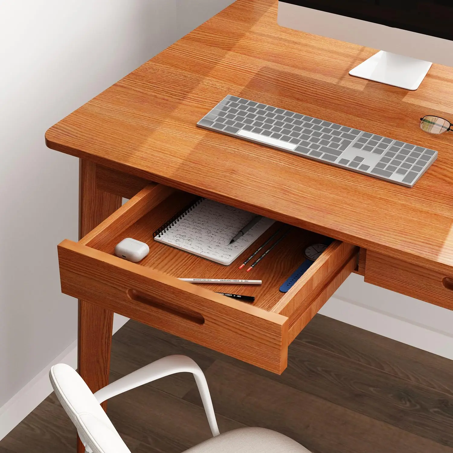 Rectangular Computer Desk with 2 Drawers, Writing Table for Home Office Study Room, 39.4